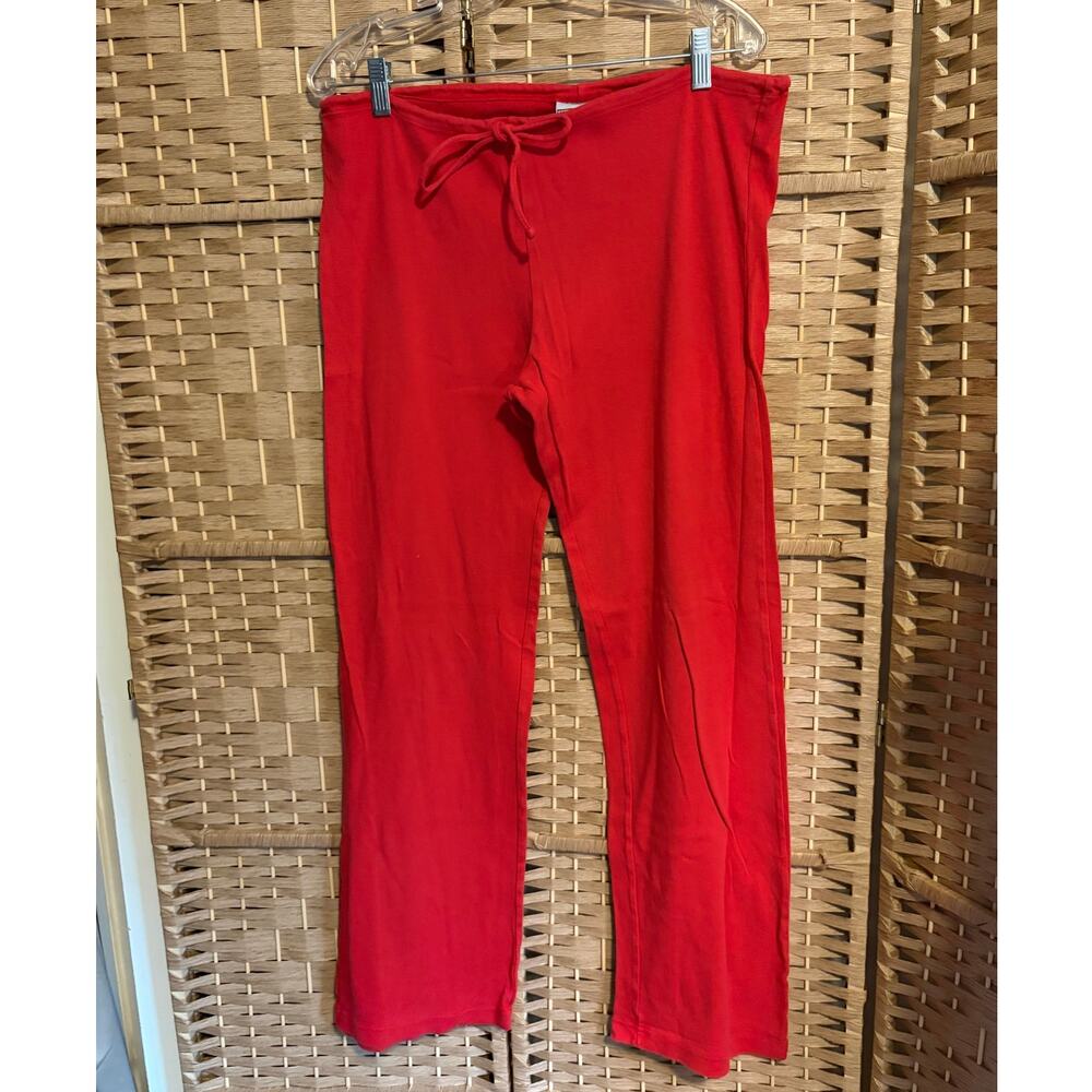 Hard Tail Forever Womens Red Ribbed Cotton Drawstring Lounge Pants One Size